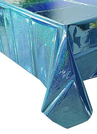 Скатерть клеенка из фольги с голограммой 270 на 100 см голубой