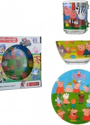 Детская стеклянная посуда свинка пеппа детский набор посуды abc