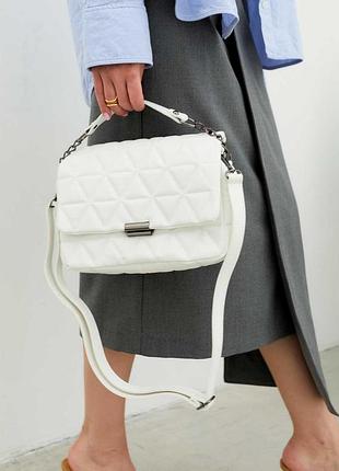 Женская стеганая сумка кросс-боди, прямоугольная сумка кросс-боди из экокожи на плечо обри черная белый
