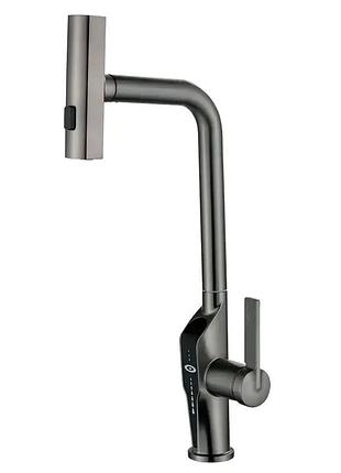 Смеситель для кухни с выдвижной лейкой mixxus falcon 014 graphite,4 режима,с индикатором температур