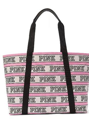 Пляжная холщовая сумка victoria’s secret pink шоппер на молнии виктория сикрет оригинал
