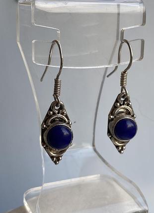 Лазурит натуральный сережки кульчики з лазуриту коло з лазуритом в сріблі. індія.