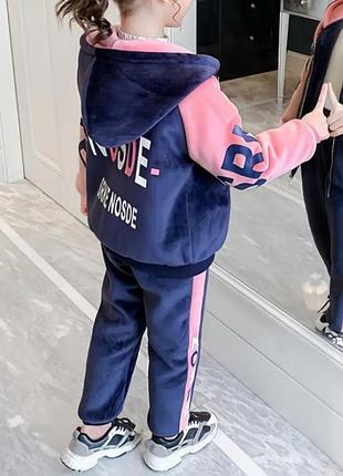 Теплый костюм на флисе велюр плюш для девочки зимняя зима прогулочный спортивный велюровый утепленный