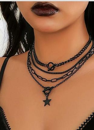 Romwe набір із 4 готичних ланцюжків чорного кольору