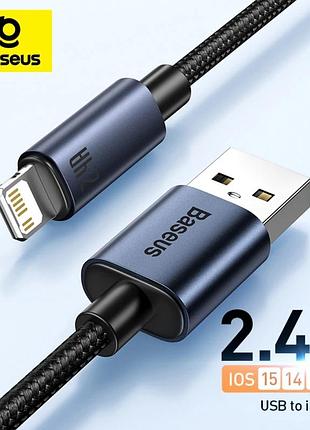 Зарядний кабель baseus 1 м. usb-a/lightning 2.4 а 480 mbps швидке заряджання та передавання даних (чорний) арт. 05642