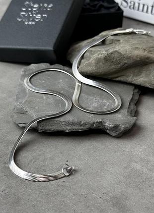 Женская серебряная цепочка родированая плоский снейк в стиле минимализм, змейка на шею, 925 проба 45