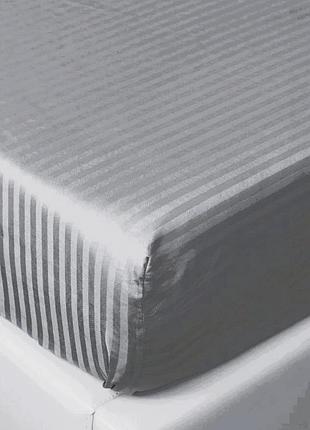 Набор простынь на резинке 160х200х20см +наволочки 50х70 2шт страйп сатин ярослав №03 серый