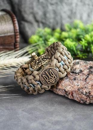 Браслет с бусиной герб украины на застежке с казаком ручного литья в плетении из паракорда hex nut