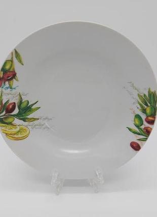 Тарелка глубокая столовая керамическая оливки белая цветная для супа миска для первых блюд суповая 400 мл