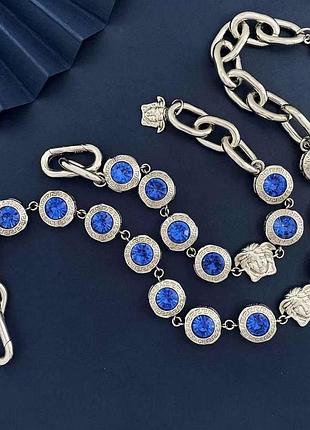 Роскошный набор версаче с голубыми кристаллами / versace колье и браслет