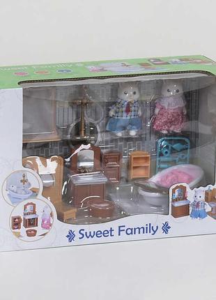 Набор мебели для кукольной ванной комнаты "счастливая семья" 2 флоксовых кролика