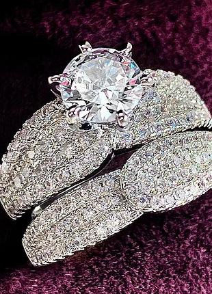 Комплект з двох латуєвих каблучок з квадратним цирконом, розмір 18