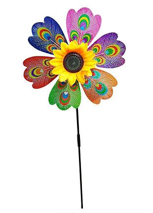 Детский ветрячок "павлин" мr 1225-1 цветок диаметром 28 см, палочка 48 см