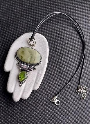 Зеленый опал жемчуг и перидот кулон в серебре индия!