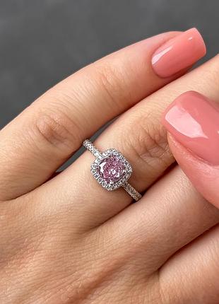 Срібна каблучка "особливий момент" з рожевими і білими фіанітами, 925 проба 18.5