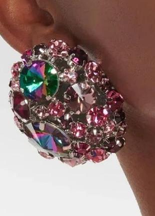 Крупные клипсы (без прокола) серьги сережки золотистый металл камни розовые пр-во корея круто очень