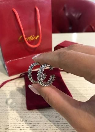 Cartier серьги с зубчиками белое золото / картье серьги кольца с зубчиками