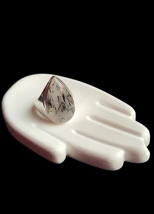 Кільце турмаліновий кварц волосатик. перстень каблучка кварц крапля. розмір 17,8. індія.