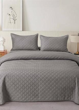 Покрывало стеганое евро 200 х 230 см + 2 наволочки с подушками 100% хлопок (41700) темно-серый