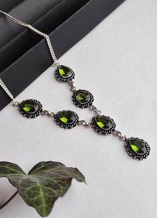 Перидот хризоліт крапля кольє. кольє з перидоту хризоліту. намисто перидот. індія.