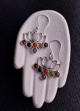 Мультикамни " 7 чакр" серьги с мультикамнями в серебре индия!