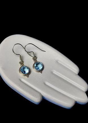 Сережки аквамарин коло. кульчики з аквамарину. аквамарин в сріблі. індія.