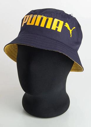 Мужская спортивная панама двухцветная с логотипами 57-59 т. синий с жёлтым 55-57