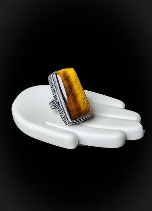 Кільце тигрове око баге в сріблі. перстень з тигрового ока. каблучка з натуральним каменем. розмір 16.індія.