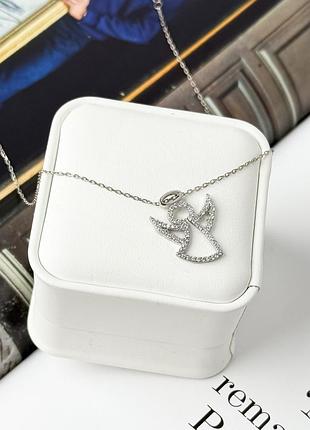 Серебряное колье ангелочек с белыми фианитами 925 проба