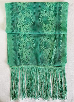 Мереживний зелений шарф із довжиною бахромою м'ятно-зелений