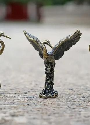 Набор 3миниатюры фигурка статуэтка латунная сувенир птица латунь цапля аист журавль