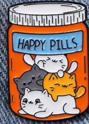 Брошь брошка пин значок кот кошка в оранжевой банке антидепрессант таблетки счастья