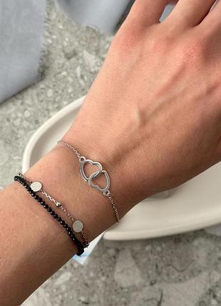 Женский серебряный браслет влюбленные сердца на застежке, 925 проба