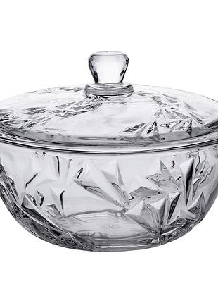 Салатница стеклянная с крышкой 24 см под хрусталь hp-yh-62
