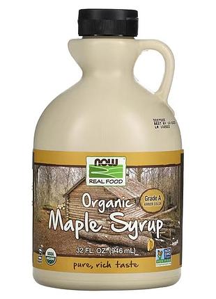 Кленовый сироп (янтарный), maple syrup, now foods, real food, органик, сорт а, 946 мл