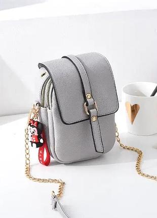 Вертикальная женская сумочка клатч эко-кожа на цепочке черный светло серый