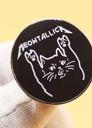 Брошь брошка пин значок пин черный кот кошка металлика рокер победа