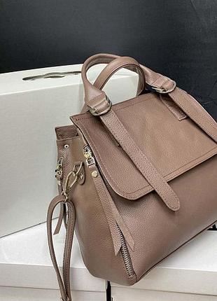 Элегантная сумка-мессенджер из натуральной кожи с ручкой и ремешком коричневий 2