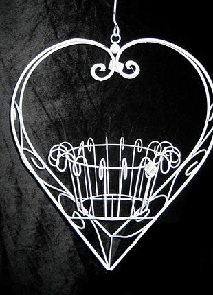 Підвісне кашпо метал серце біле з дефектами