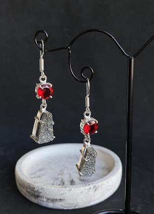 Пірит натуральний друза та гранат сережки кульчики з піриту гранату в сріблі. індія