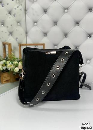 Жыноча сумка натуральна замша та шкірозамінник мокрый камень