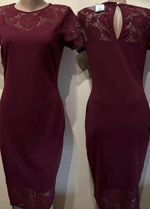 Платье бордо стрейч  гипюр
