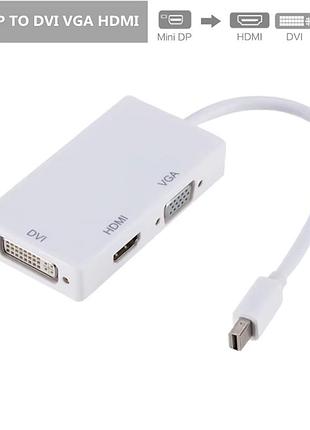 Переходник 3в1 mini displayport thunderbolt hdmi vga dvi для macbook белый