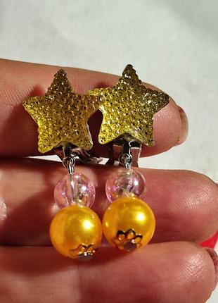 Детские клипсы серьги сережки (без прокола) металл пластик желтая звезда