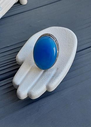 Кільце з каменем халцедон. перстень з халцедоном. каблучка халцедон овал. розмір 17.8. індія!