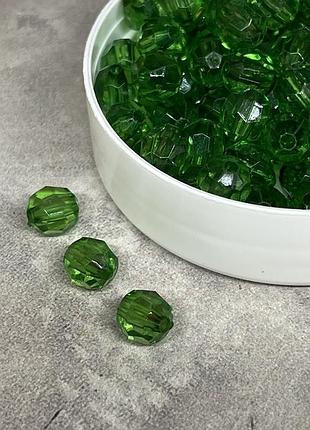 Бусины "шар" граненый 8 мм, пластик, цвет зеленый\прозрачный , арт 018796, упаковка ≈24 грамм (≈94-98 шт), зелёный