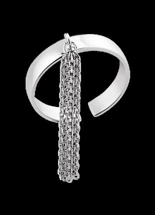 Серебряное кольцо гладкое с цепочками, 925 проба 15
