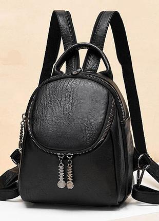 Женский мини рюкзак бананка на плечо, маленький женский рюкзачок эко кожа черный