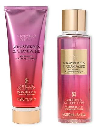 Набор victoria’s secret strawberries & champagne archives collection: спрей 250 мл + лосьон 236 мл (сша)