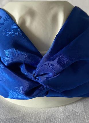 Легка літня пов'язка-чалма шифон шовк яскраво-синій 56-59